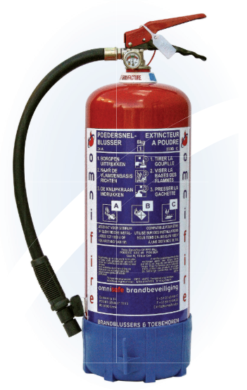 OmniFire OFPPE 6kg poedersnelblusser + voet geel, ABC 40, Benor, 34A-233B-C,EN11172, EN3-B16/1638