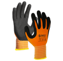 LZ GPA424 Seamless polyamide/spandex GLOVE, orange color liner, black sandy nitrile foam coating on palm MEC. ACCURATE